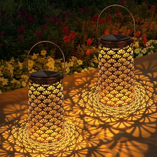 ZWOOS 2er-Set Solarlaterne für Außen, Gartenlaterne Solar Wasserdicht IP44, Hängend/ Stehend, für Balkon Deko, Gartendeko (Blätter)