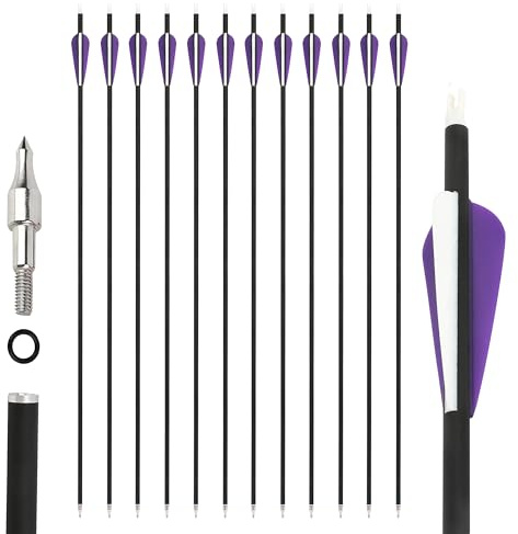 limaity Flecha híbrida de Carbono 31.6 Pulgadas Flechas de Caza Flechas de práctica de Tiro Spine 500 con Tres Pluma de Caucho para Arco recurvo y Arco Compuesto (Estilo A, 6)