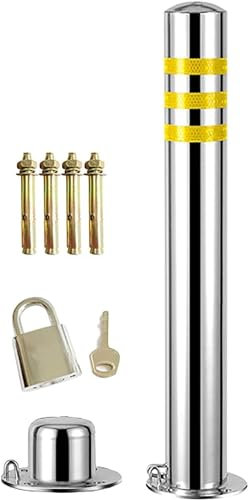 HSTBLEOO Barrière de parking - Poteau de sécurité en acier inoxydable pour allées - Poteau de stationnement avec bande réfléchissante - Poteau de sécurité amovible en métal - Anti-collision - Hauteur
