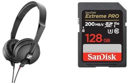 Sennheiser HD 25 LIGHT Lightweight On-Ear DJ & Monitoring Headphones & SanDisk 128GB Extreme PRO SDXC card + RescuePRO Deluxe, up to 200MB/s, UHS-I, Class 10, U3, V30