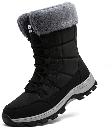 Topwolve Stivali da Neve Uomo Invernali Foderato Pelliccia Caldo Stivaletti All'aperto Impermeabile Antiscivolo Doposci,Nero/Grigio,46 EU