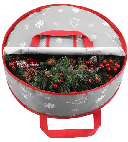TaoQ C 75 cm bolsa de almacenamiento de coronas navideñas, contenedor de almacenamiento de guirnalda bolsa de almacenamiento de guirnaldas navideñas para decoración navideña de coronas, gris