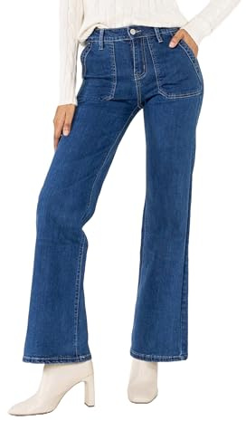 Nina Carter P123 Jean Bootcut Femme Taille Haute Évasé, Bleu Brut (P123-1), L Mince