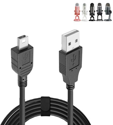JZK Mini cavo USB da 2 m come ricambio per microfono Blue Yeti, USB A 2.0 a Mini B, alimentazione e cavo di ricarica per microfono USB Blue Snowball iCE