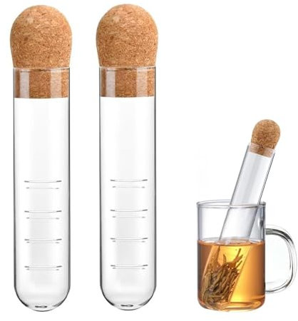 2 Pezzo Colino da Tè in Vetro, Infusore per il Tè con Sughero, Filtro per il tè Sfuso, Tubi di Vetro Infusore Per Tè, per Teiere, Tazze, Bicchieri, Filtro Tisana Infusione, 15.5 x 3 cm