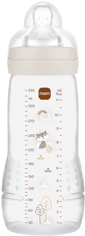 MAM Easy Active 6 mois et plus Couleur Sable (330 ml) – avec tétine en silicone débit X vitesse ultra-rapide – pour bébé avec fermeture hermétique