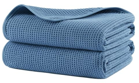 Polyte - 380 gsm Toalla de baño de Microfibra antipelusa - Secado rápido - Punto gofrado - Grande: 152,4 x 76,2 cm - Pack de 2