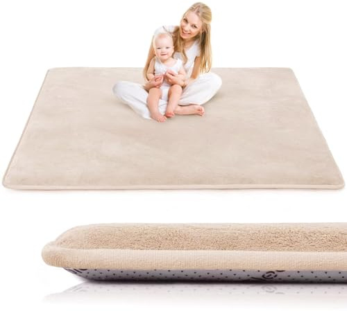 LEHOUR Krabbelmatte für Baby, 3cm Extra Spielteppich Kinder, Rutschfester Entwurf für Kinderzimmer und Schlafzimmer(Naturbraun, 150 * 200CM)