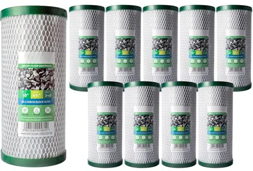 Filtro a bloque de carbono 10 (4,5) – Pack de 10 filtros de carbón activo para agua potable – compatible con carcasas estándar de 10 – reducción de cloro, cartuchos de repuesto