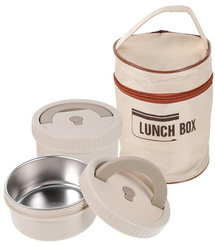 Healifty Ciotole Termiche Acciaio Inox con Coperchio e Guarnizione Contenitori Pranzo Impilabili e Portatili Include Borsa Termica Beige Antisgocciolamento e Manico Ergonomico per Ramen e