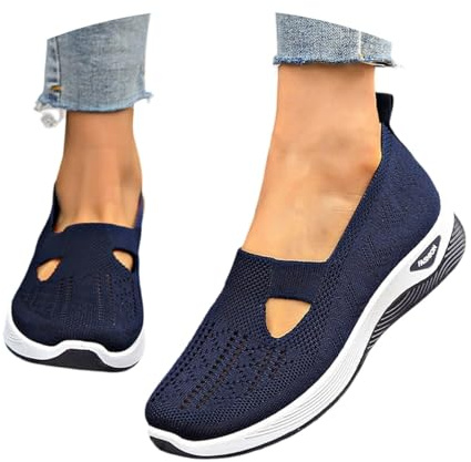 Slip On Trainers for Women UK,Wide Fit Ladies Breathable Mesh Walking Running Shoes Comfortable Arch Support Soft Sole Athletic Tennis Sneakers Non Slip Low Top Orthopedic Shoes