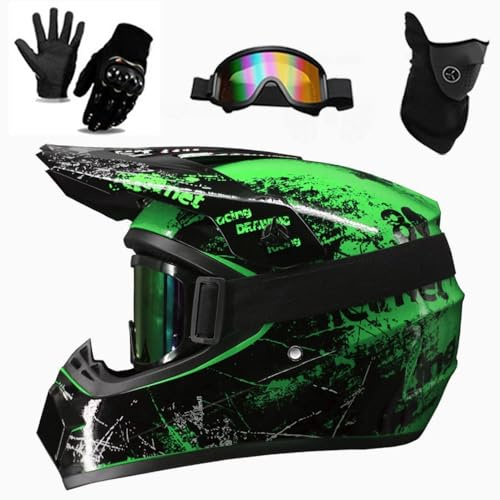 Casque IntéGral de Moto Cross Pour Enfants GarçOns Et Filles, IdéAl Pour La Conduite Hors Route, Quad, Vtt Et Quad Sur Route, Lunettes, Gants Et Masque Inclus. Homologué DOT(DD,S(52-53cm))