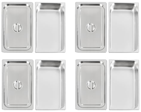 KigerNee 4 contenitori Gn con coperchio, contenitore Gastro in acciaio inox con coperchio, contenitore in acciaio inox con coperchio, contenitore per gastronorm, contenitore per alimenti, 21 x 12 x 4