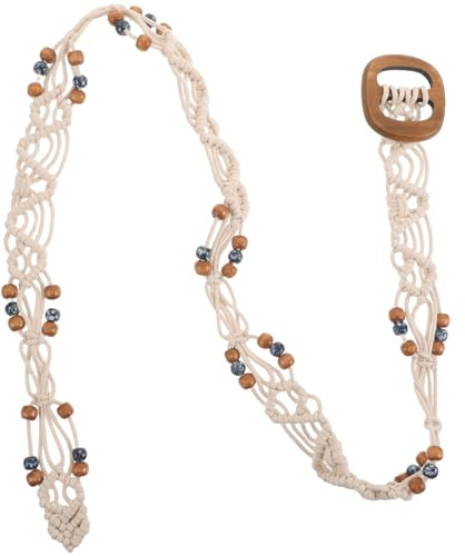 Abaodam Cintura Intrecciata Boho con Perline di Legno in Cotone e Lino Regolabile e Resistente All'uso, per Abiti da Spiaggia e Jeans Casual