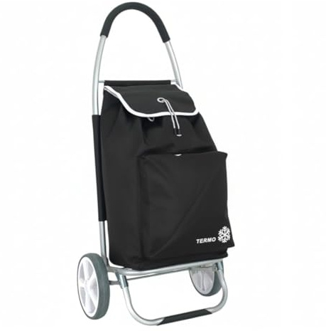Carro de la Compra Plegable con Bolsa Térmica 100% Alumino Super Ligero 60L litros para Subir Escaleras, Carrito del Mercado, Bolsa Impermeable isotérmica. (Negro)