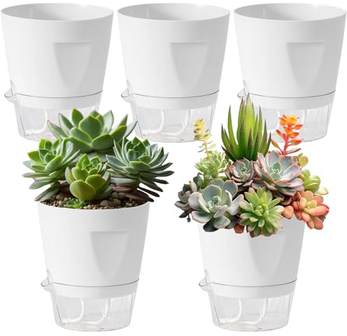 Genérico Macetas de Autorriego | con 5 Vasos de Cultivo,Macetas Pequeñas con Indicador de Nivel de Agua,para Dormitorio, balcón, Patio, terraza, Porche, jardín, Patio Trasero e Interior