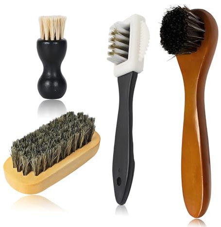 4 Pcs Shoe Cleaning Brush Set, Shoe Polish Brushes for Leather Shoes Cleaning Kit, Boot Brushes with a Long Handle Boot Polish Brush Suitable for Brushing Shoes to Keep Them Clean