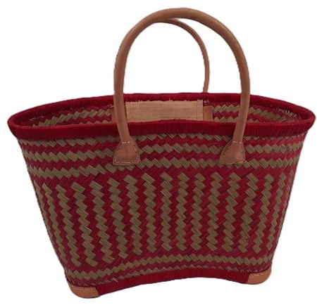 Vannerie Delamotte Panier Cabas en jonc avec anses et Coins Cuir renforcés