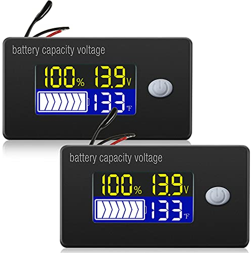 2 Stücke 12V 24V 36V 48V 60V 72V Batteriekapazität Spannung Messgerät mit Alarm und Extern Temperatur Monitor 0-179 ? Temperatur Monitor Blei Säure Batterie Lithium Batterieanzeige Meter