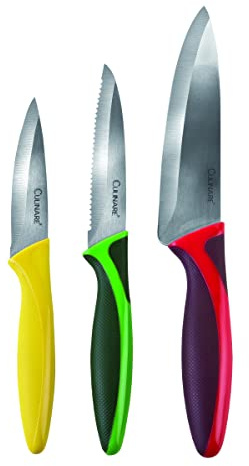 CULINARE C33006 3 Piece Knife Set, Multicolour, Stainless Steel, Multiple Sizes, 3 x Kitchen Knives, Smooth Cutting/Firm Grip/Non-Slip Handle, Dishwasher Safe