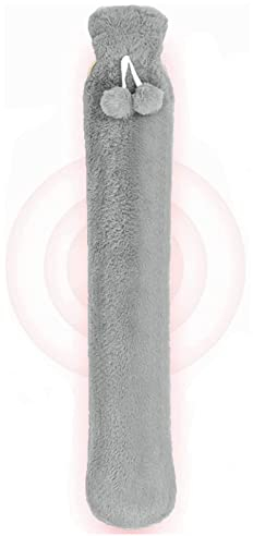 Natural Rubber Soft Fluffy Hot Water Bottle with Cover, 2L, Keeps Warmer Heat, Wrap Around Neck, Personalised Cute for Children, Men & Women (Grey)