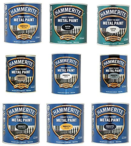 Direct to Rust Metal Paint Smooth – Black – Blue – Green – Silver – White - Yellow (2.5 Liter, Hammered White)