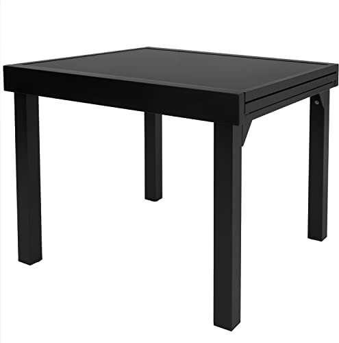 ib style Gartentisch Diplomat, Outdoor Ausziehtisch, Aluminium Esstisch, Balkonmöbel, Gartenmöbel, Tischplatte aus Sicherheits Glas, Ausziehbar, 90-180 cm, Schwarz