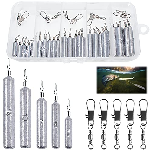 LBING Angeln Drop Shot Angelgewichte Kit 25Stk Drop Shot Rig Gewichte Angeln Sinker + 5Stk Angel Wirbel Angelzubehör