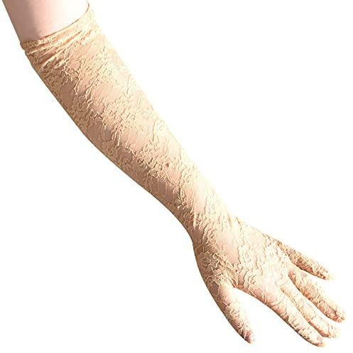 GIVBRO Spets blommiga handskar långa vintage brudhandskar fin klänning kostym tillbehör för kvinnor dans fest bröllop barer utklädning beige