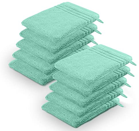 La Vida Premium Waschhandschuh-Set 10-teilig Mint, 100% Frottee-Baumwolle, 480g/m², weich und saugstark, fürs Badezimmer, Oeko-Tex 100 Zertifiziert, 10 x Waschlappen