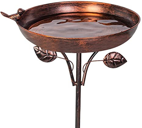 VEWOGARDEN Baignoire de jardin pour oiseaux en métal de 30,5 cm avec piquet de base à 5 broches, baignoire pour oiseaux vintage en fonte pour extérieur