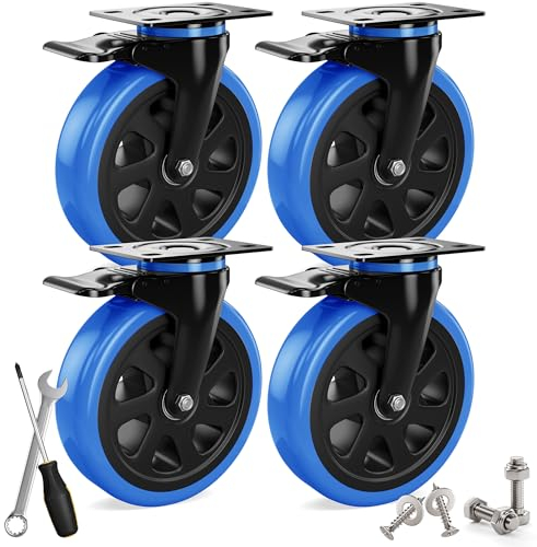 Asibaade Schwerlastrollen 125mm Lenkrollen bis zu 720KG Tragbarkeit 360° Drehung für Möbeltransport & Industrietransport Schwarz-Blau