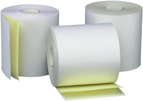 (50 Rolls) 3'' x 95' White/Canary 2 Ply Carbonless Kitchen Printer Paper Cash Register Receipt Rolls for SP2000, UP389, 480, 220, 250, 900, 07901, 07706