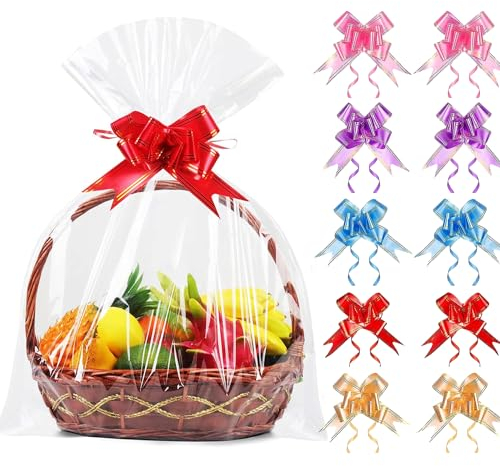 10pack Geschenkfolie Transparent,CellophantüTen Geschenkkorb Taschen,65x93cm Große Korb Verpackung Tasche CellophantüTen Wickeln FüR KöRbe Machen Weihnachten Geschenk Geschenke Verpackung (10)