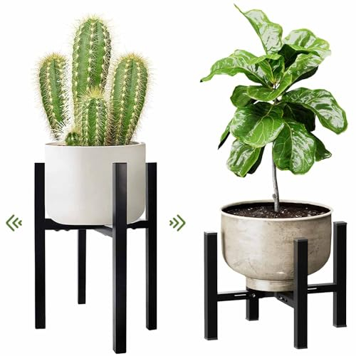 Cnwinu Supporto Portafiori per Vasi da Fiori in Ferro, Regolabile, Moderno, in Metallo, per Interni ed Esterni, Resistente alle Intemperie e Robusto, Larghezza Regolabile da 20 a 34 cm, Colore Nero