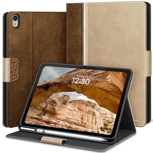 KingBlanc Hülle für iPad (A16) 11. Generation 11 Zoll 2025, iPad 10. Generation 10,9 Zoll 2022 mit Stifthalter, Schutzhülle aus veganem Leder, Auto Schlaf/Wach & Verstellbarer Ständer, Beige