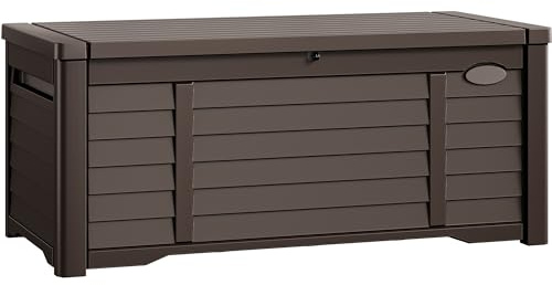 YITAHOME 450 L Groß Gartenbox Wasserdicht, Abschließbarem Outdoor Kissenbox Garten Auflagenbox Wetterfest Aufbewahrungsbox für Gartengeräten Poolzubehör Spielzeug,Dunkelbraun,141 x 66.8 x 59.9cm