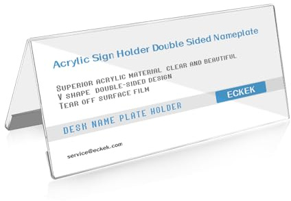 ECKEK Lot de 5 supports de plaque nominative en acrylique pour affichage de table, plaque d'identification double face en forme de V (200 x 100 mm)