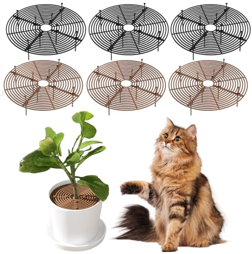 LEKEFETO Lot de 6 grilles de protection rondes pour pots de fleurs, chats - 30 cm - Pour enfants et animaux domestiques - Noir + marron