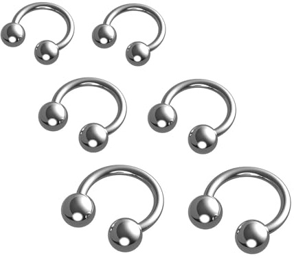 Decentraland 2 anillos de labios en forma de C de 6 mm, 2 unidades, 8 mm, 2 unidades, 10 mm, plateado, 1,2 mm (16 g), aretes para cartílago, nariz, puños nasales, piercing nasal, acero quirúrgico y