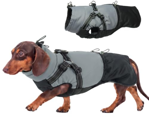 Hjumarayan Dog Coat with Harness, Underbelly Coats with Back Zip Reflective Jacket Winter Fleece, Water Resistant and Warm Clothes for Small Dogs, Black S