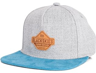 Blackskies® Essentials Snapback-keps för barn | Justerbar barnbasebollkeps för pojkar och flickor, snygg mössa, cool mössa, födelse, dop, basebollkeps, skärmmössa, Grå-ljusblå-ljusblå, L