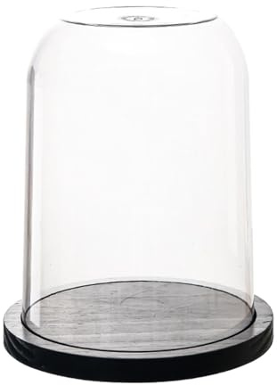 JISADER Espositore a Cupola Trasparente con Campana di Vetro, Supporto per casa con Base in plastica + Legno, Custodia Decorativa per Statuette, Mini Statue, 23cmx28.4cm