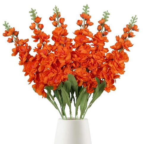 IPOPU 6pcs Orange Delphinium Artificial Flowers 36.22in Silk Flowers Snapdragon Flowers Hyacinth Artificial Flowers Long Stem Flowers for Wedding Home Floral Centerpieces Decor(Orange)
