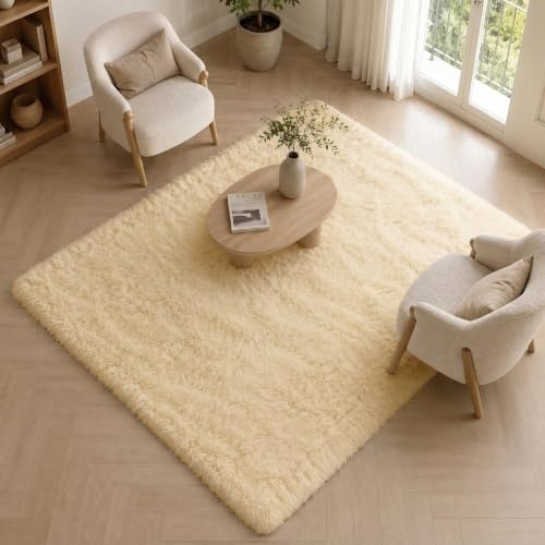 BEIMO Tapis de Salon Shaggy Tapis Chambre Moderne à Poils Longs et Moelleux, Grand Doux Tapis de Sol Pelucheux Dessous Antidérapant, Blanc Crème, 120x170cm