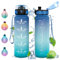 Vikastar Borraccia, 0.5l, Borraccia Sportiva, Borraccia Motivazionale, Senza BPA, Bottiglia Acqua per Sport, Fitness, Yoga, Scuola, Ufficio, Blu-Verde