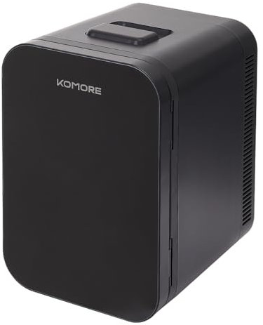 KOMORE Mini Fridge 18 Litre, 20 Cans Mini Fridge for Bedrooms with Handle, Portable Small Refrigerator, Cooler & Warmer for Drinks, Car, Travel, Cosmetics/Makeup/Skincare, AC+DC Power (Black)