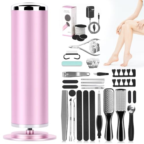 Elektrische Fußfeile 36-in-1 Pediküre-Kit, 60 Stück Sandpapierscheiben Fußfeilen für harte Haut Einstellbare Geschwindigkeit&Mini tragbar, Professioneller Harthautentferner für Füße