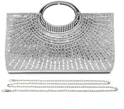 Pahajim Abendtasche Damen Glitzer Kleine Tasche mit Strass Elegant Clutch Umhängetasche für Hochzeit Party Date (Silber)