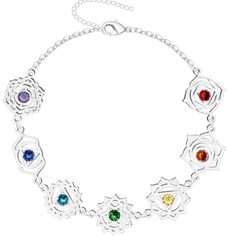 cotigo Pulsera Nudo de Bruja con Tetragramatón y San Benito en Acero Inoxidable｜Amuleto de Protección y Energía Positiva｜Regalo para Mujer y Hombre (Las Chakras con Piedra Plateado)